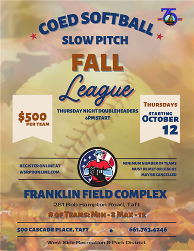 Flyer for fall slowpitch softball league