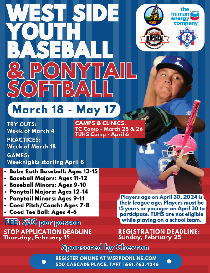 Flyer for Youth Baseball and Ponytail Softball