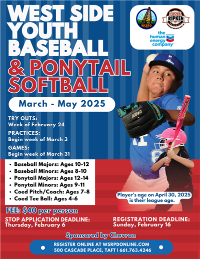 Flyer for youth baseball and softball