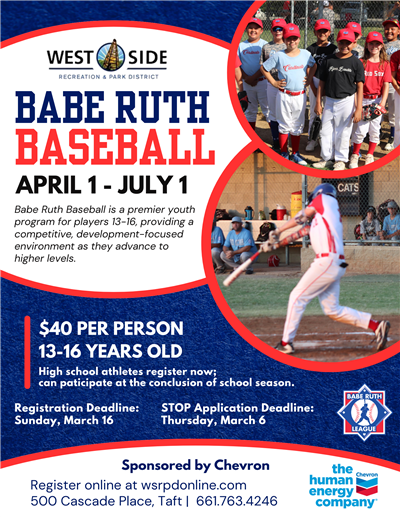 flyer for Babe Ruth baseball program