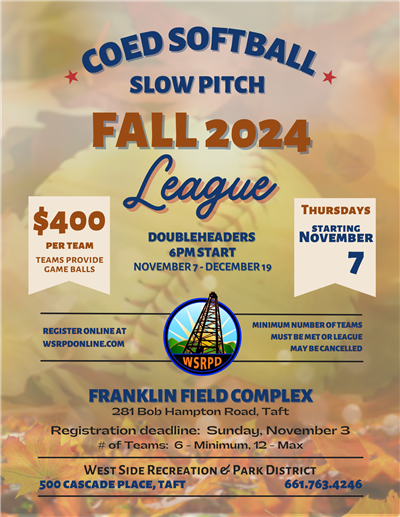 Flyer for coed slowpitch softball league