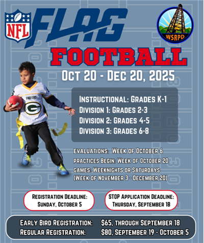 Flyer for 2025 Youth NFL Flag Football program