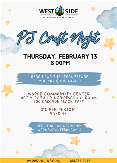 Flyer for PJ craft night flyer