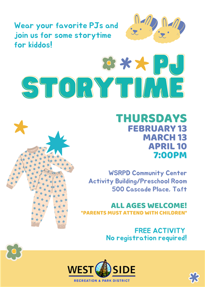 Flyer for PJ Storytime activities