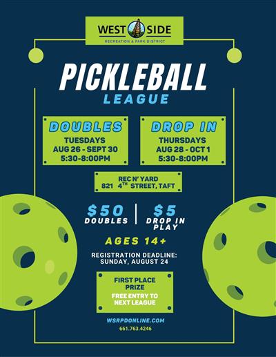 Flyer for Pickleball League from August to October 2025