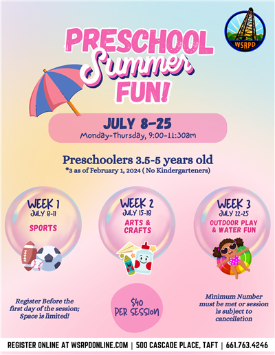 Flyer for Preschool Summer Fun program