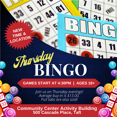 Flyer with information on Thursday Evening Bingo Games