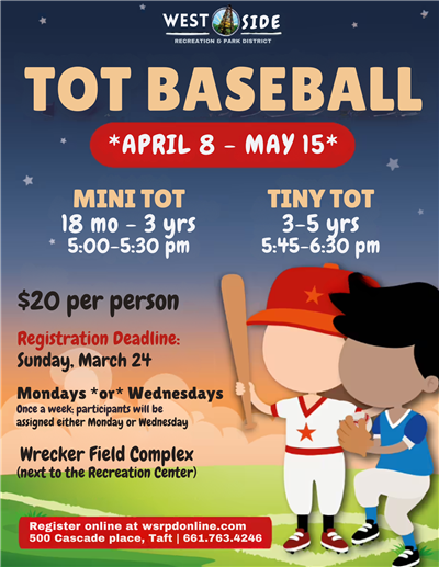 Flyer with information on the Tot baseball program