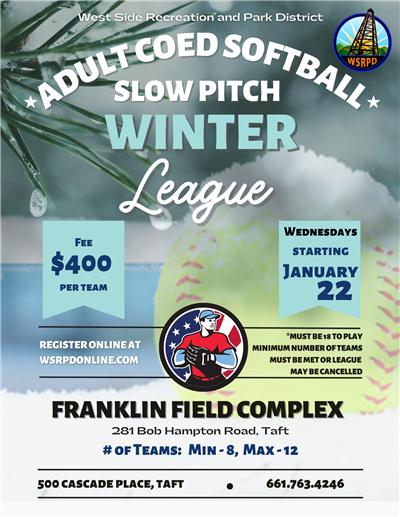 Flyer for winter coed slowpitch softball league